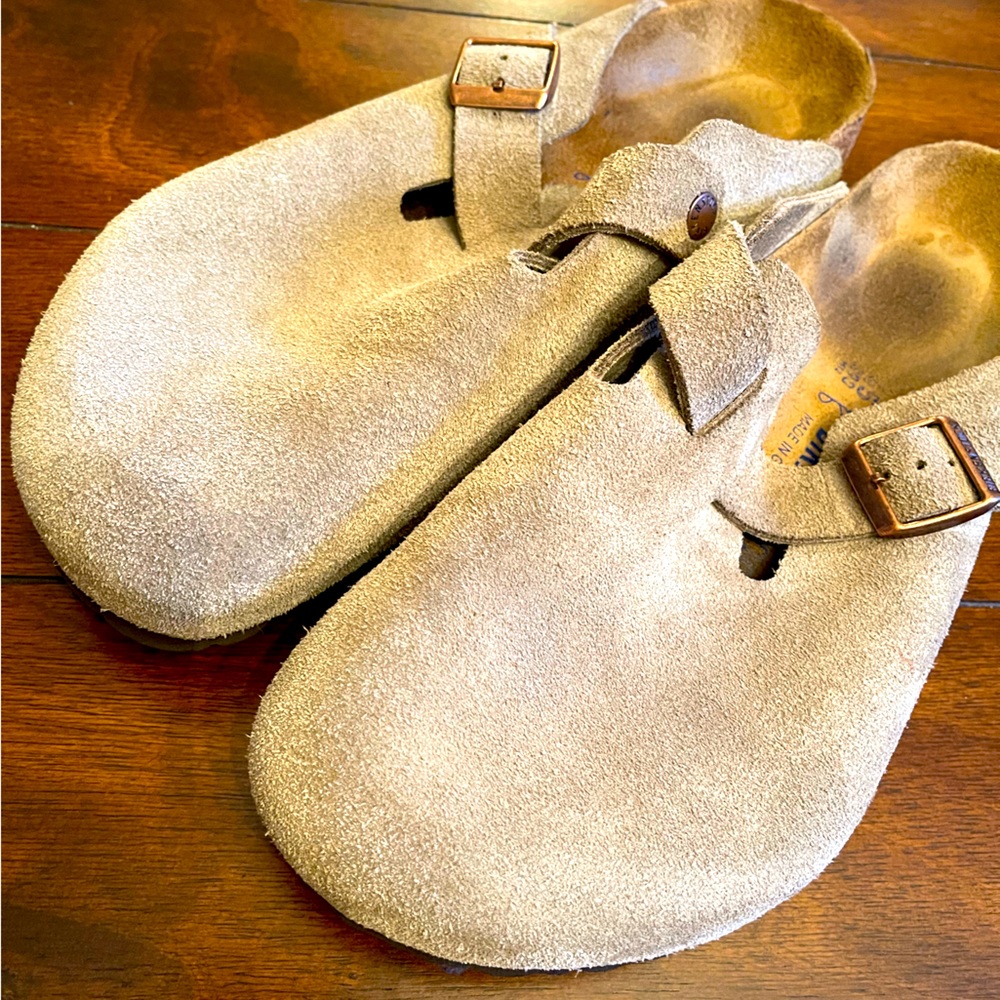 MEN'S BIRKENSTOCK BOSTON - Suede Leather color TAUPE. size 45 (12-12.5) reg